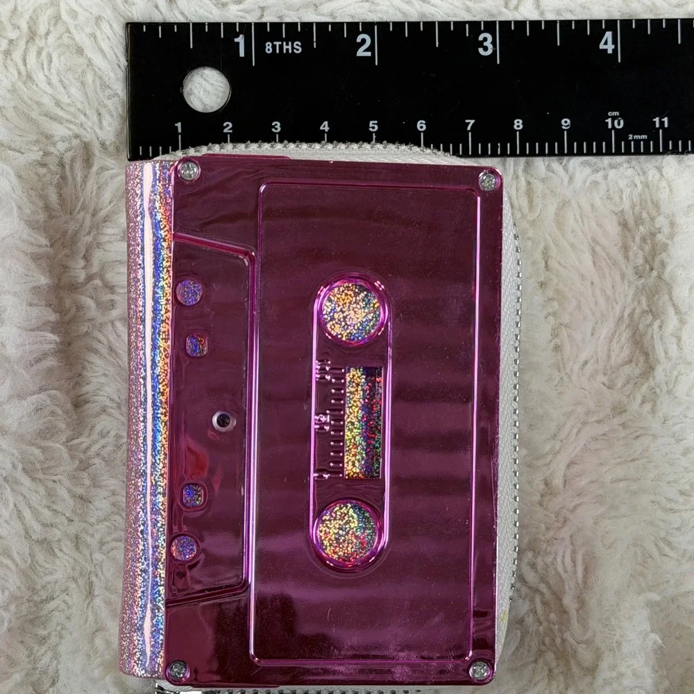 FYDELITY Cassette Tape Coin Purse Pink Metallic Glitter Retro Y2K
